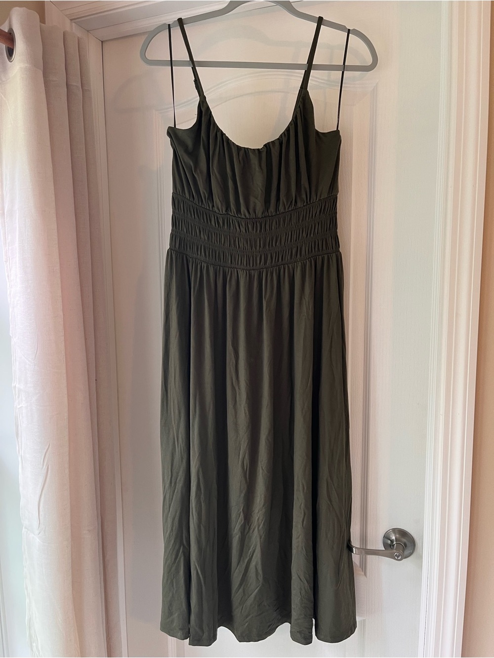 Old Navy Olive Green Smocked-Waist Midi Dress